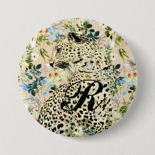 Tropical leopard print floral Hawaiian 3 Inch Round Button