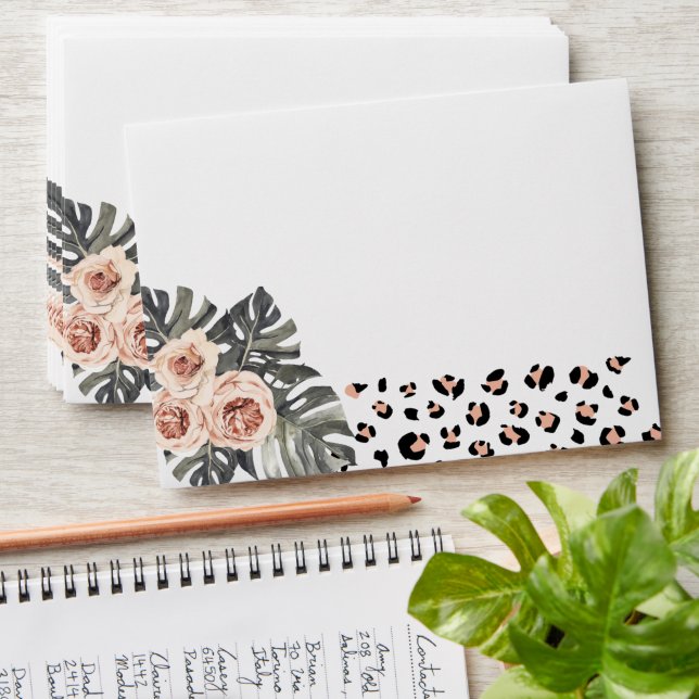 tropical leopard wild one birthday party envelope (Stacked)