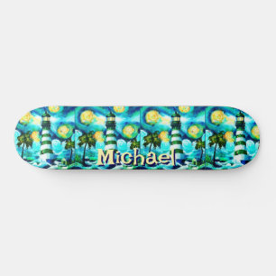 Tropical Lighthouse Coastal Nautical Personalized Skateboard