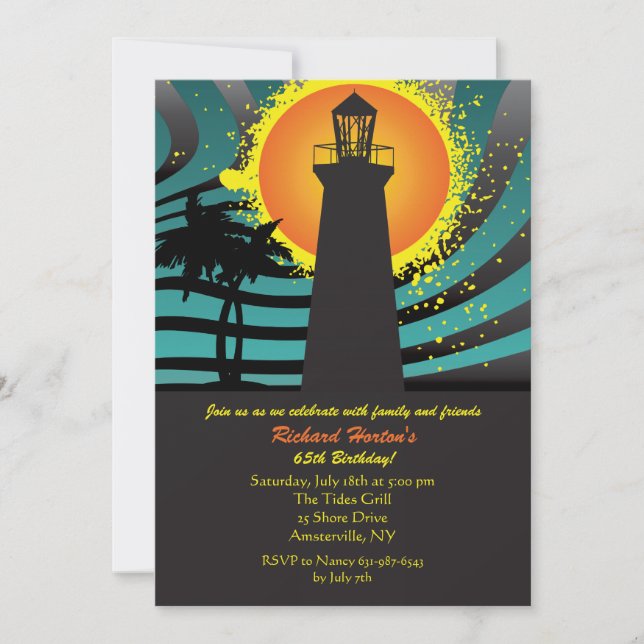 Tropical Lighthouse Invitation (Front)