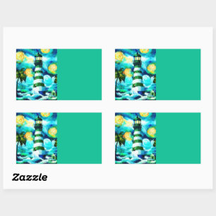 Tropical Lighthouse & Palm Trees Green Blue Teal Sticker