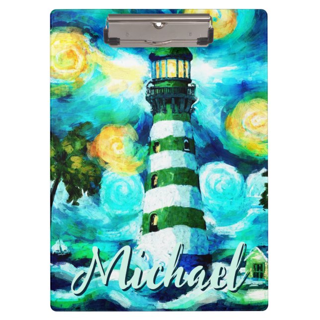 Tropical Lighthouse & Palm Trees Personalized Clipboard (Front)