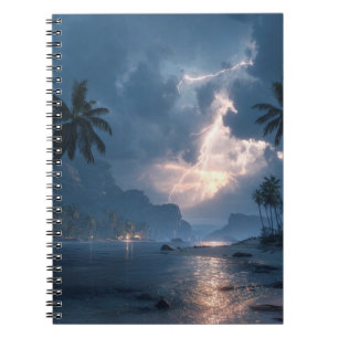 Tropical Lightning Storm Ocean Night Art Notebook