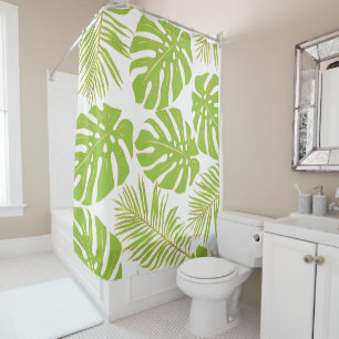 Tropical lime green gold monstera and palm leaves