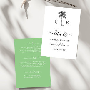Tropical Lime Green Palm Monograms Wedding Enclosure Card