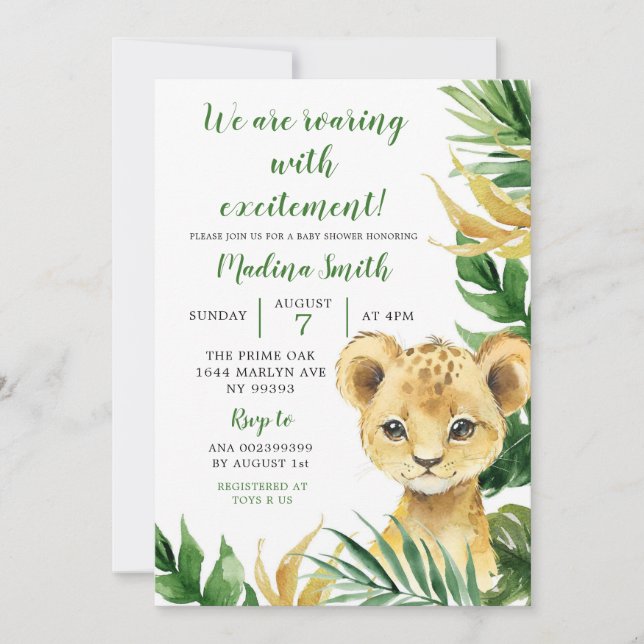 Tropical Lion Cub Boy Baby Shower Invitation (Front)