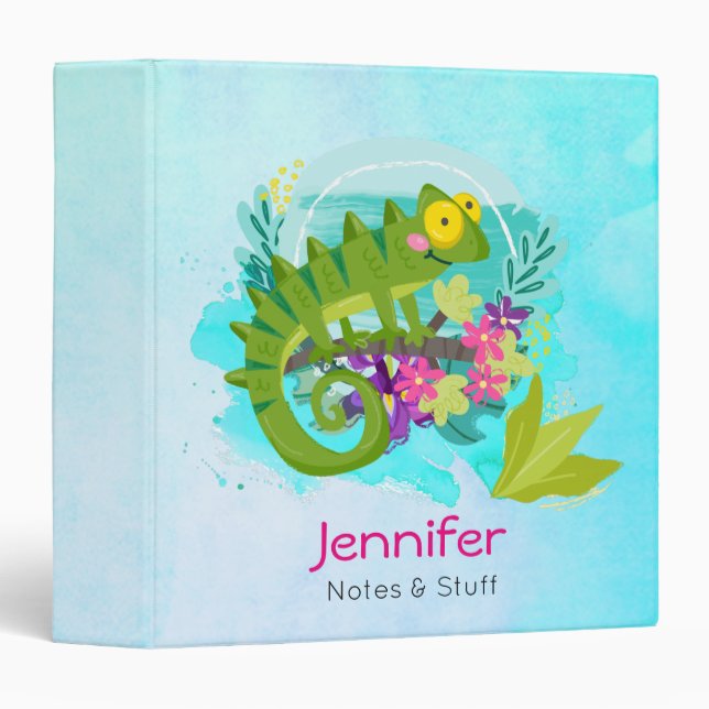 Tropical Lizard with Flowers On Turquoise Blue Binder (Front/Spine)