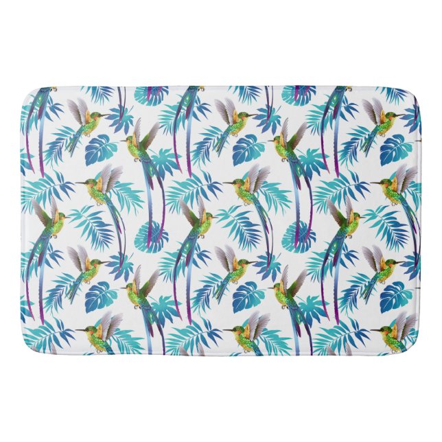 Tropical Long Tail Hummingbirds Bath Mat (Front)