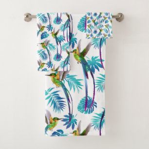 Tropical Long Tail Hummingbirds Bath Towel Set