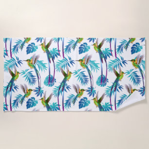 Tropical Long Tail Hummingbirds Beach Towel