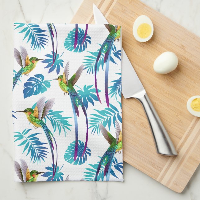 Tropical Long Tail Hummingbirds Kitchen Towel (Quarter Fold)
