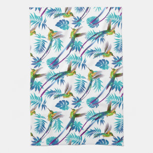 Tropical Long Tail Hummingbirds Kitchen Towel