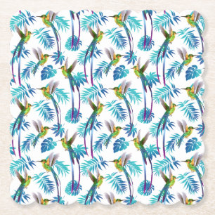 Tropical Long Tail Hummingbirds Paper Coaster