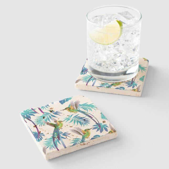 Tropical Long Tail Hummingbirds Stone Coaster (Side)
