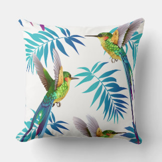 Tropical Long Tail Hummingbirds Throw Pillow