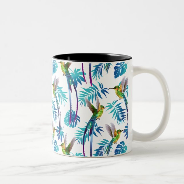 Tropical Long Tail Hummingbirds Two-Tone Coffee Mug (Right)