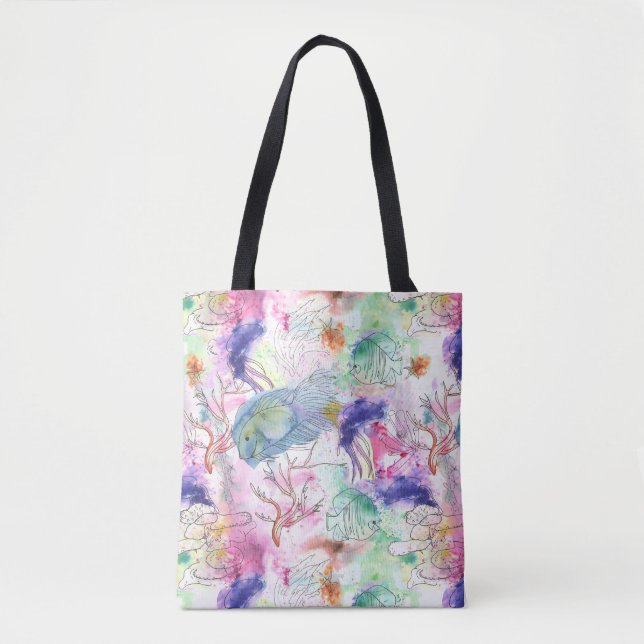 Tropical Loose Watercolor Reef Tote Bag (Front)