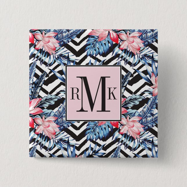 Tropical Lotus Flower Pattern 2 Inch Square Button (Front)