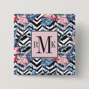 Tropical Lotus Flower Pattern 2 Inch Square Button