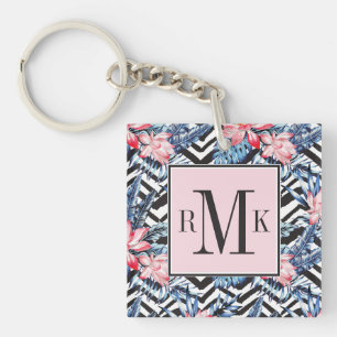 Tropical Lotus Flower Pattern Keychain