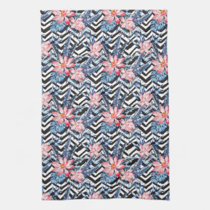 Tropical Lotus Flower Pattern Kitchen Towel