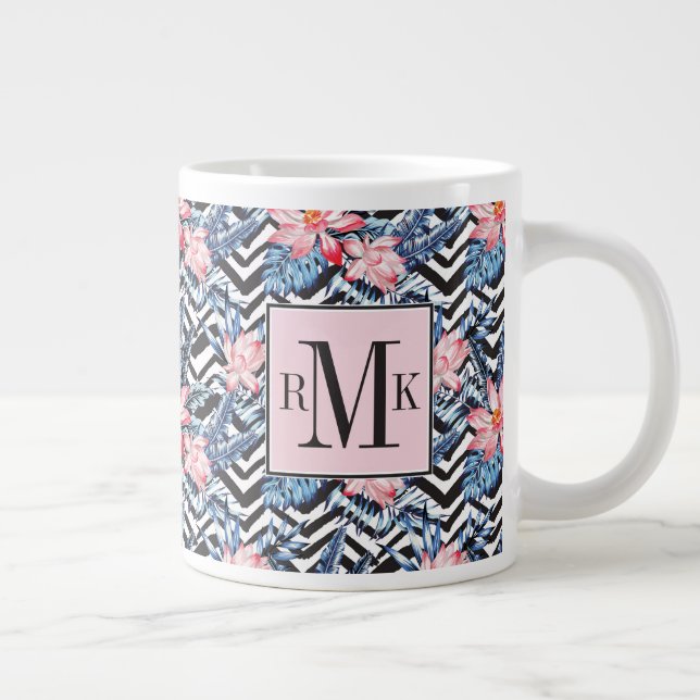 Tropical Lotus Flower Pattern Large Coffee Mug (Right)