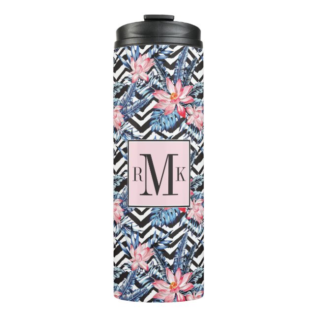 Tropical Lotus Flower Pattern Thermal Tumbler (Front)