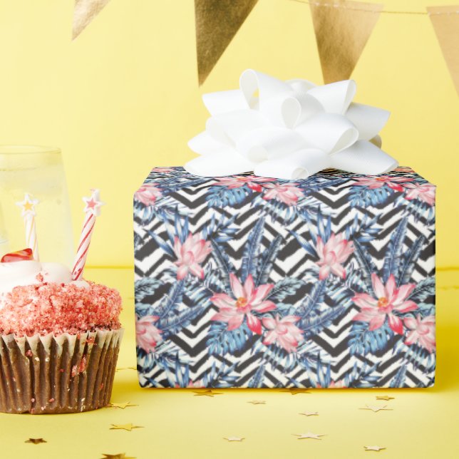 Tropical Lotus Flower Pattern Wrapping Paper (Birthday Party)