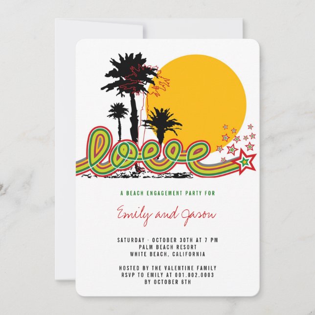 Tropical Love Palm Trees Engagement Party Invite (Front)