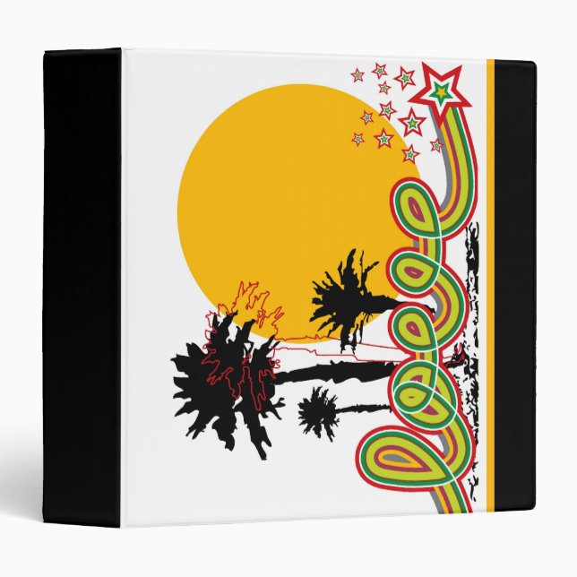 Tropical Love Stars Retro Palm Trees Silhouette Binder (Front/Spine)