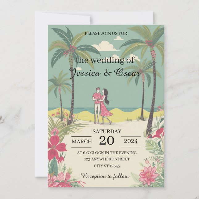 Tropical Love Story Summer Wedding Invitation (Front)