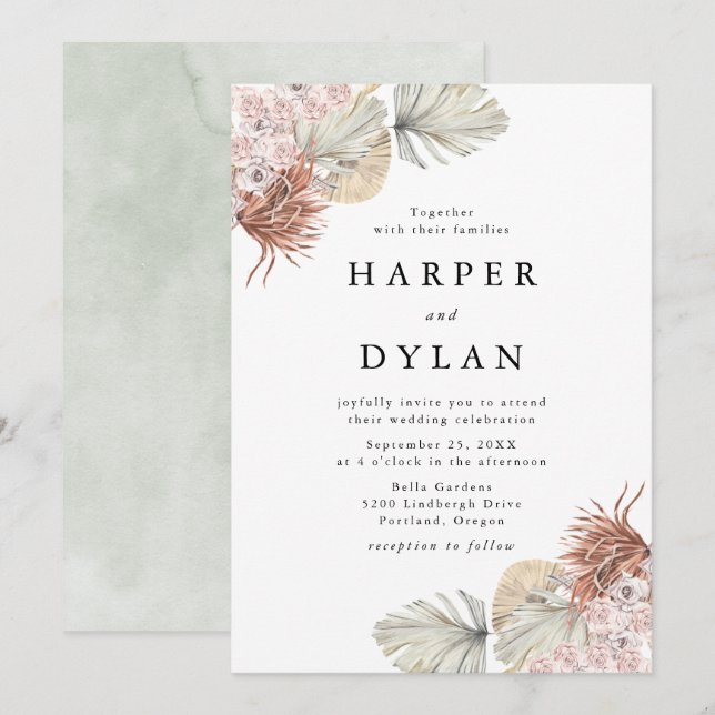 Tropical Love Watercolor Floral Wedding Invitation (Front/Back)