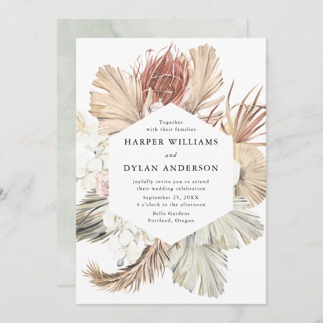 Tropical Love Watercolor Floral Wedding Invitation (Front/Back)