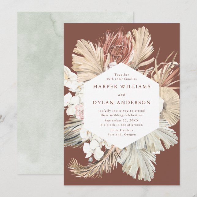 Tropical Love Watercolor Floral Wedding Invitation (Front/Back)