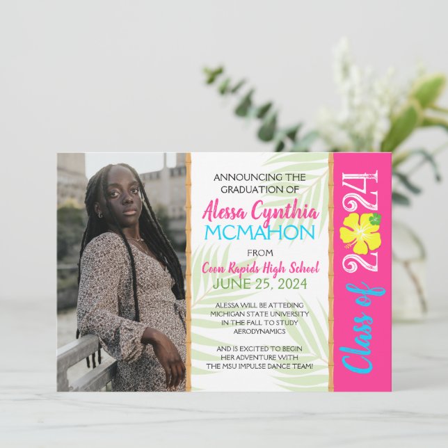 Tropical Luau 3 Photo Graduation Announcement (Standing Front)