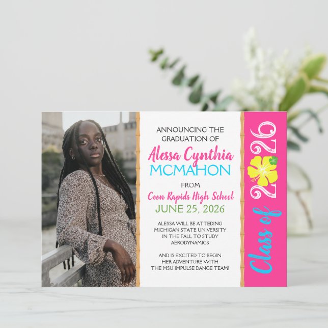 Tropical Luau 3 Photo Graduation Announcement (Standing Front)