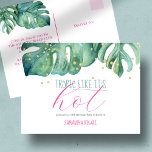 Tropical Luau 50th Birthday Party Budget Invitation Postcard<br><div class="desc">This tropical themed 50th birthday invitation postcard is perfect for your budget event. The design features original watercolor monstera palm leaves by Victoria Grigaliunas. The words "Tropic Like It's Hot" is set in trendy hand lettered script typography in shades of turquoise and pink. Personalize with the birthday girl's name and...</div>