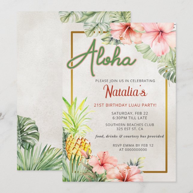 Tropical LUAU Adult Birthday Party  Invitation (Front/Back)