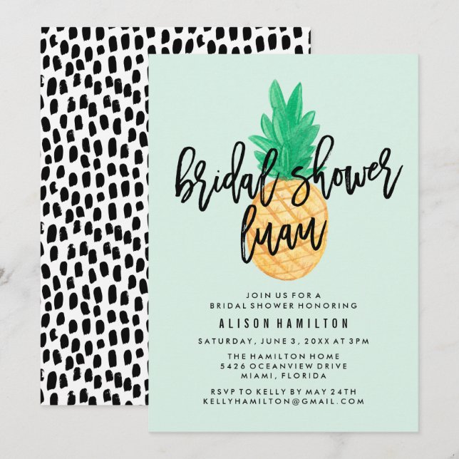 Tropical Luau Bridal Shower Invitation in Mint (Front/Back)