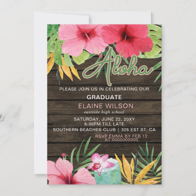Tropical LUAU Graduation  Invitation (Front)