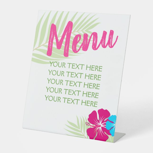 Tropical Luau Hawaiian Editable Menu Table Party Pedestal Sign (Front)