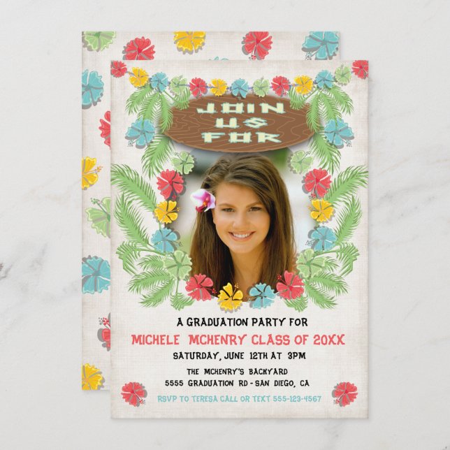 Tropical luau Hawiian Graduation Invitation (Front/Back)