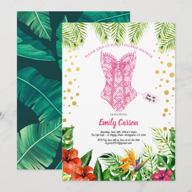 Tropical luau lingerie shower bridal pool party invitation (Front/Back)