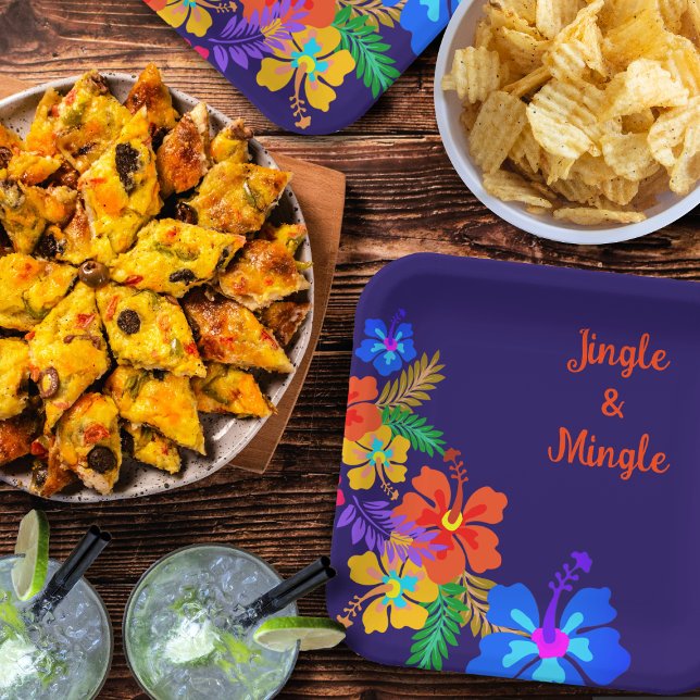 Tropical Luau Party Hibiscus Custom Wording Paper Plate (Creator Uploaded)