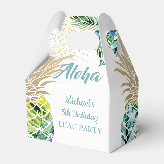 Tropical Luau Party Pineapple Beach Birthday Favor Box (Front Side)