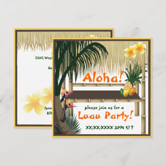 Tropical Luau Party Tiki Hut Invitation