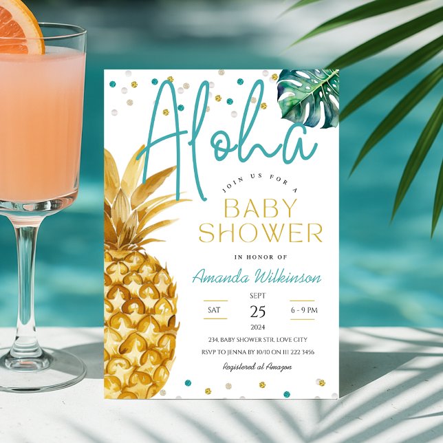 Tropical Luau Pineapple Beach Aloha Baby Shower Invitation (Tropical Luau Pineapple Beach Aloha Baby Shower Invitation)
