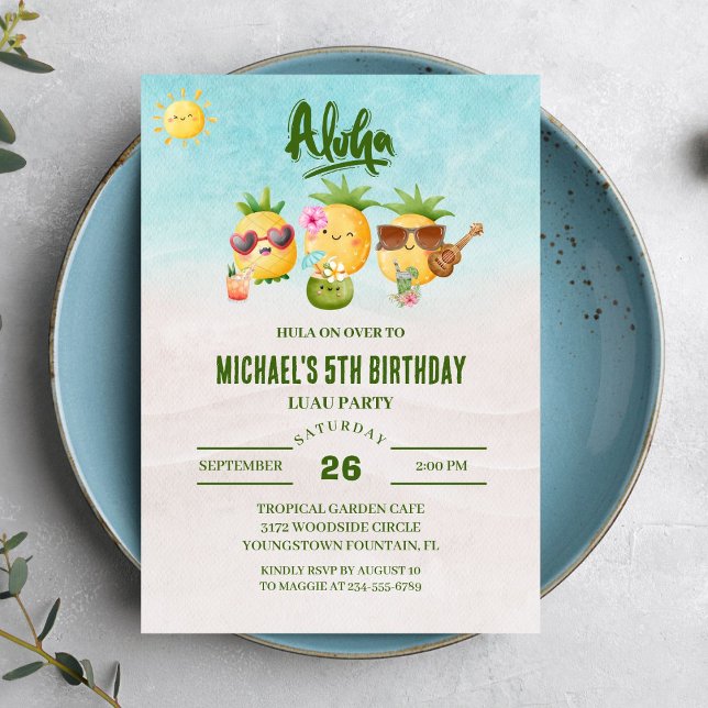 Tropical Luau Pineapple Beach Birthday Invitation (Creator Uploaded)