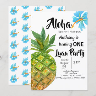 Tropical Luau Pineapple First Birthday Party Invitation