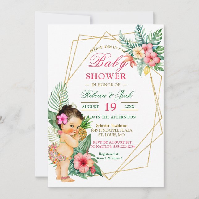 Tropical Luau Pineapple Girl Baby Shower Invitation (Front)